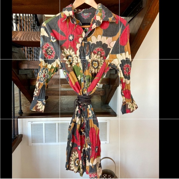 Floral Button-Up Dress with Belt - Picture 2 of 10